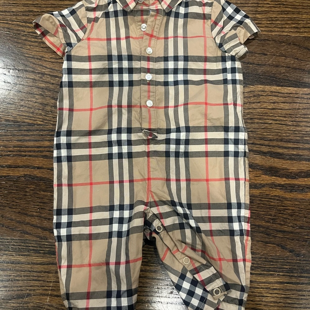 Burberry Tan Plaid Baby Romper